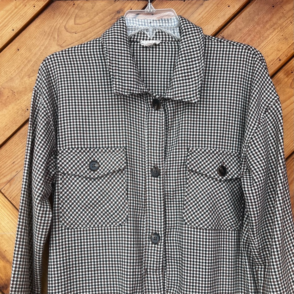 Hem & Thread Houndstooth Button Front Shirt Jacke… - image 2